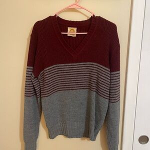 Women’s Burgundy and Gray Striped Sweater